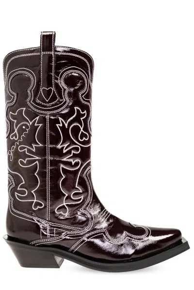 GANNI GANNI MID SHAFT EMBROIDERED WESTERN BOOTS 