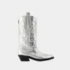 Ganni Recycled Metallic Embroidered Western Boots In Silver