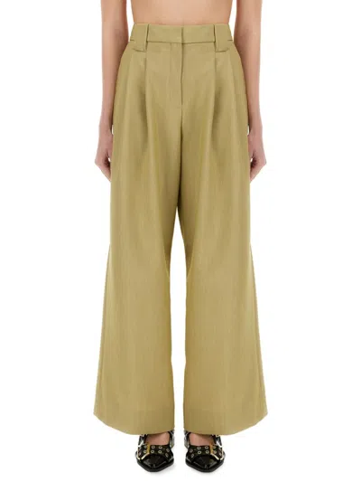 Ganni Mid-waist Wide-leg Suit Pants In Green