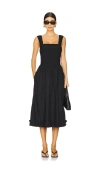 Ganni Black Cotton Poplin Midi Strap Smock Dress In 黑色