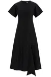 Ganni Pinstripe Asymmetric Midi Dress In Black