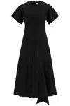Ganni Pinstripe Asymmetric Midi Dress In Black