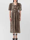 Ganni Leopard Print Midi Dress