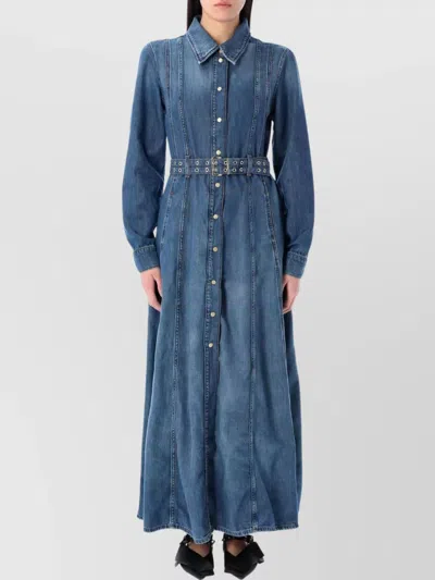 GANNI MIDI DRESS WITH BELTED WAIST AND LONG SLEEVES