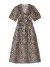 Ganni Belted Bow-embellished Leopard-print Cotton-poplin Midi Dress In Multi