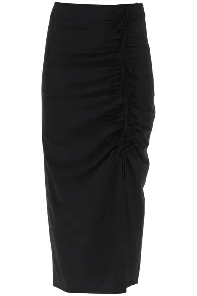 Ganni Bow-embellished Ruched Midi Skirt In Black