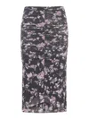 Ganni Floral Mesh Ruched High-waisted Midi Skirt In Multicolour