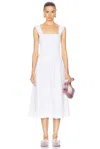 Ganni Cotton Poplin Midi Strap Smock Dress Bright White