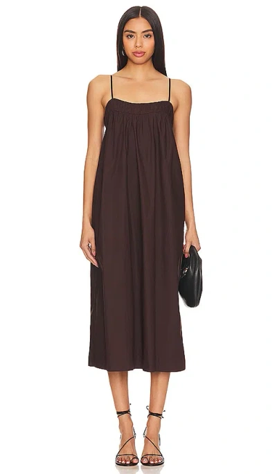 Ganni Midi Strap Dress In Brown