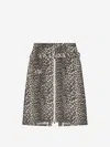 Ganni Beige & Black Cotton Tweed Midi Skirt In Animal Print