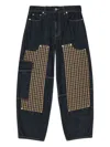 Ganni Checkered Patch Cargo Jeans In Blue