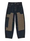 Ganni Checkered Patch Cargo Jeans In Blue