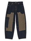 Ganni Checkered Patch Cargo Jeans In Blue