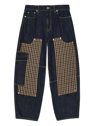 GANNI MIDNIGHT BLUE CHECKED PATCH JEANS GANNI