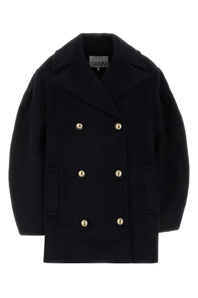 Ganni Midnight Blue Wool Blend Coat