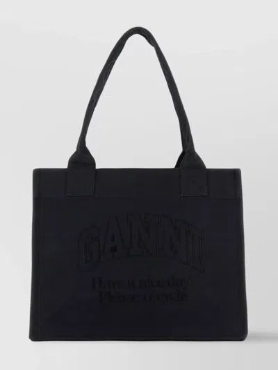Ganni Midnight Canvas Tote Bag In Black