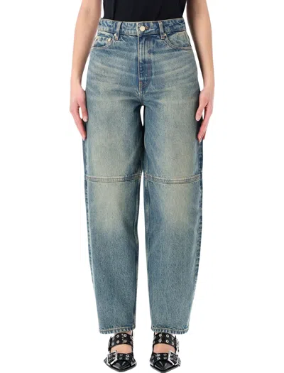 Ganni Mid-rise Barrel Leg Jeans - Size 26 In Blue