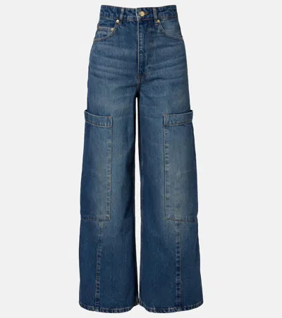 Ganni Mid-rise Cargo Jeans In Blue