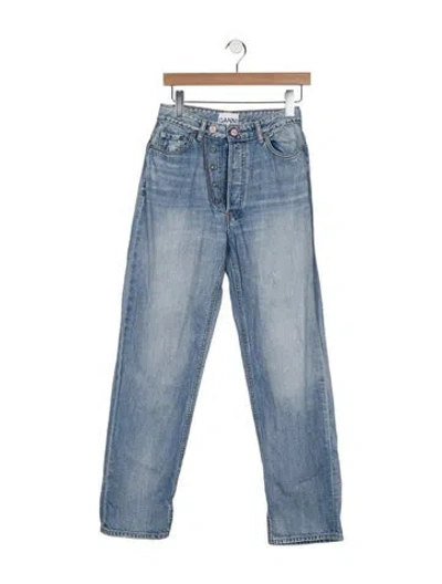 Pre-owned Ganni Mid-rise Straight Leg Jeans In Blue