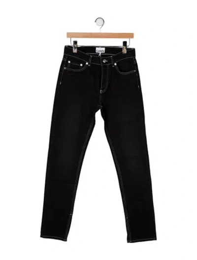 Pre-owned Ganni Mid-rise Straight Leg Jeans W/ Tags In Black