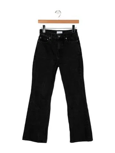 Pre-owned Ganni Mid-rise Wide Leg Jeans In Black