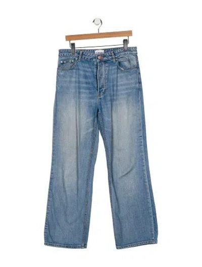 Pre-owned Ganni Mid-rise Wide Leg Jeans In Blue