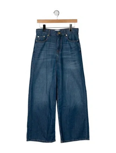 Pre-owned Ganni Mid-rise Wide Leg Jeans In Blue