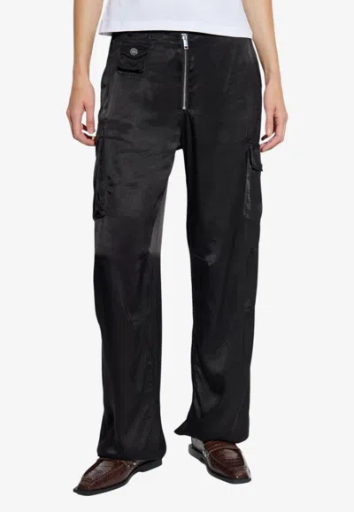Ganni Mid-rise Wide-leg Cargo Pants In Black