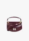Ganni Mini Apo-g Top Handle Bag In Burgundy