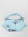 Ganni Mini Bag Structured Shape Floral Pattern Handle In Blue