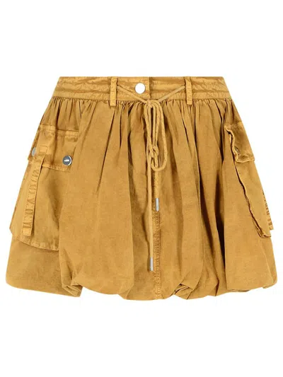 Ganni Mini Balloon Skirt In Beige Washed Cotton Women In Brown