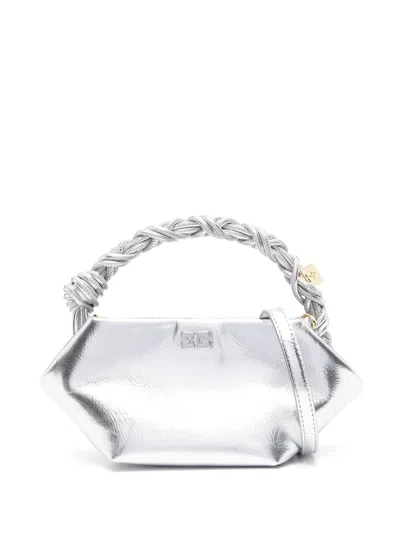 Ganni Mini Bau Bag Woman Silver In Black