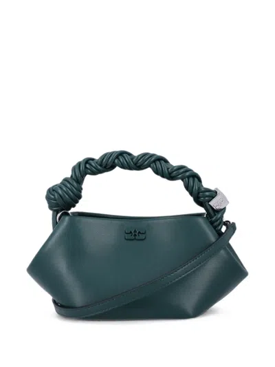 Ganni Twisted Leather Handle Shoulder Bag In Green