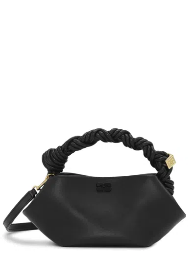 Ganni Mini Bou Bag With Twisted Handle And Gold Hardware In Black