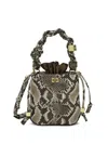 Ganni Bou Mini Python-effect Grained Leather Bucket Bag In Animal Print