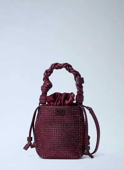 Ganni Mini Bou Bucket Handbag In Burgundy