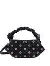 Ganni Mini Bou Studded Tote Bag With Floral Embellishments In Black