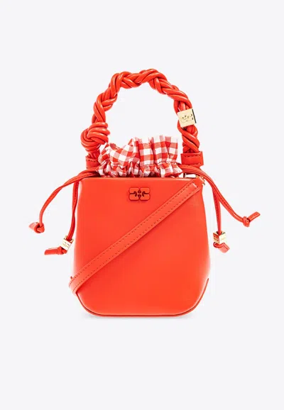 Ganni Mini Bou Gingham Bucket Bag In Red