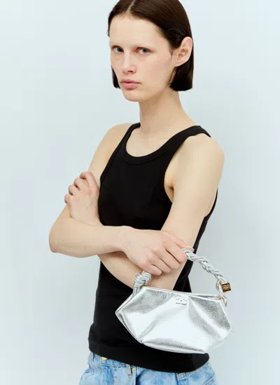 Ganni Mini Bou Metallic Bag In Silver