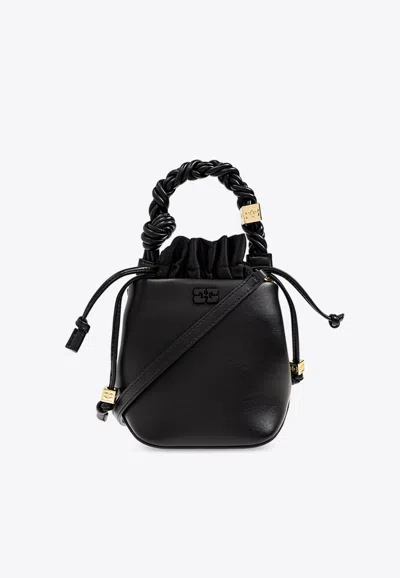 Ganni Mini Bou Leather Bucket Bag In Black