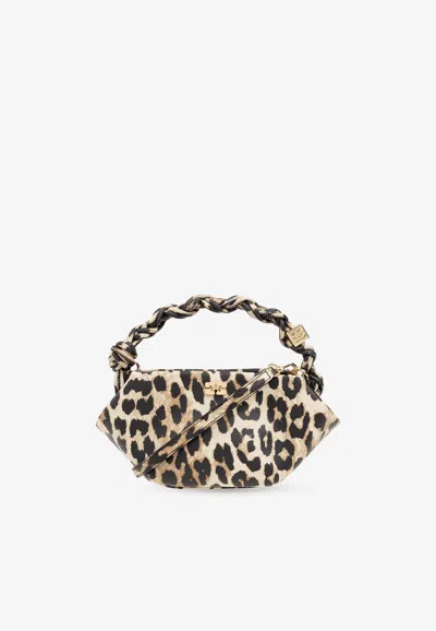 Ganni Mini Bou Leopard Print Handbag In Sand