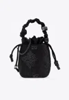 Ganni Bou Braided-handle Crystal-embellished Bucket Bag In Black