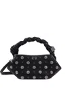 Ganni Mini Bou Studded Tote Bag With Floral Embellishments In Black