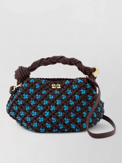 Ganni Mini Braided Synthetic Shoulder Bag Purse In Grey