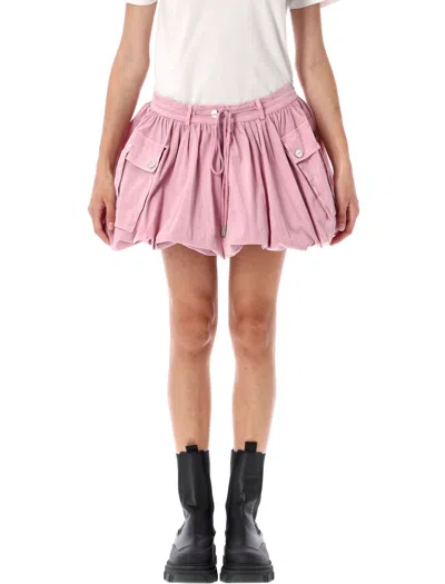 Ganni Washed Stretch Cotton Mini Bubble Skirt In Pink
