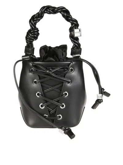 Ganni Mini Bucket Bag With Braided Handle In Black