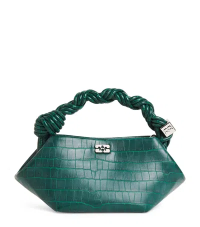 Ganni Mini Croc-embossed Bou Top-handle Bag In Green