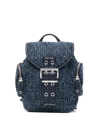 Ganni Mini Denim Backpack In Blue
