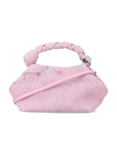Ganni Mini Denim Small Bou Handbag In Pink
