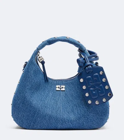 Ganni Mini Denim Tote Bag In Blue